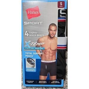 New Men’s 4 Pair Hanes Sport Tagless Boxer Briefs Small X-Temp